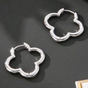 NEW! Simply Minimalist Silver Clover Shaped Medium Huggie Hoop Earrings